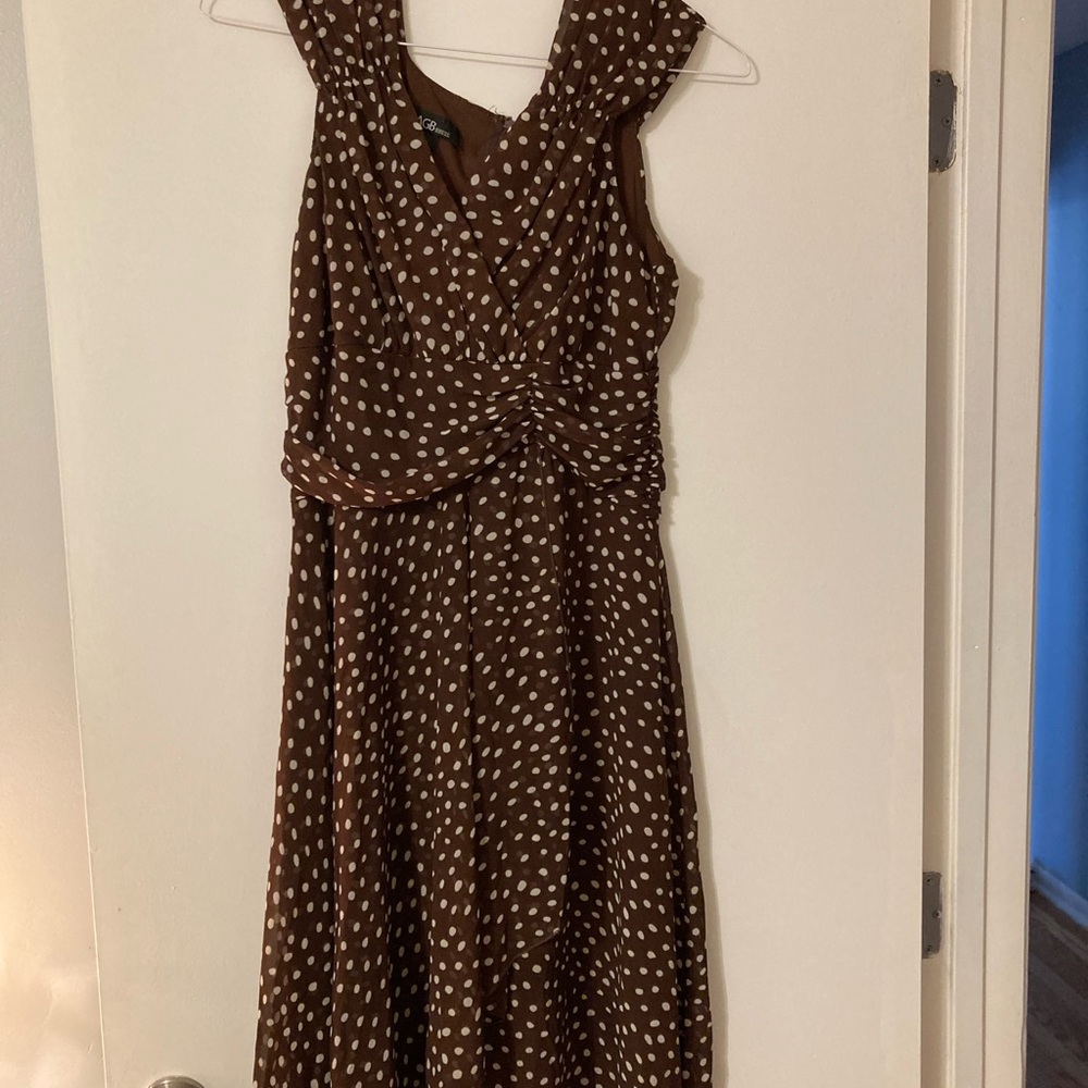 Brown Polka Dot Sleeveless Dress